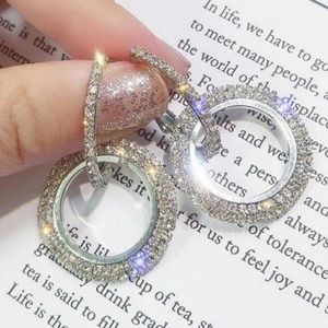 Sparkly Oval and Hoop Earrings.Silvery Bling.